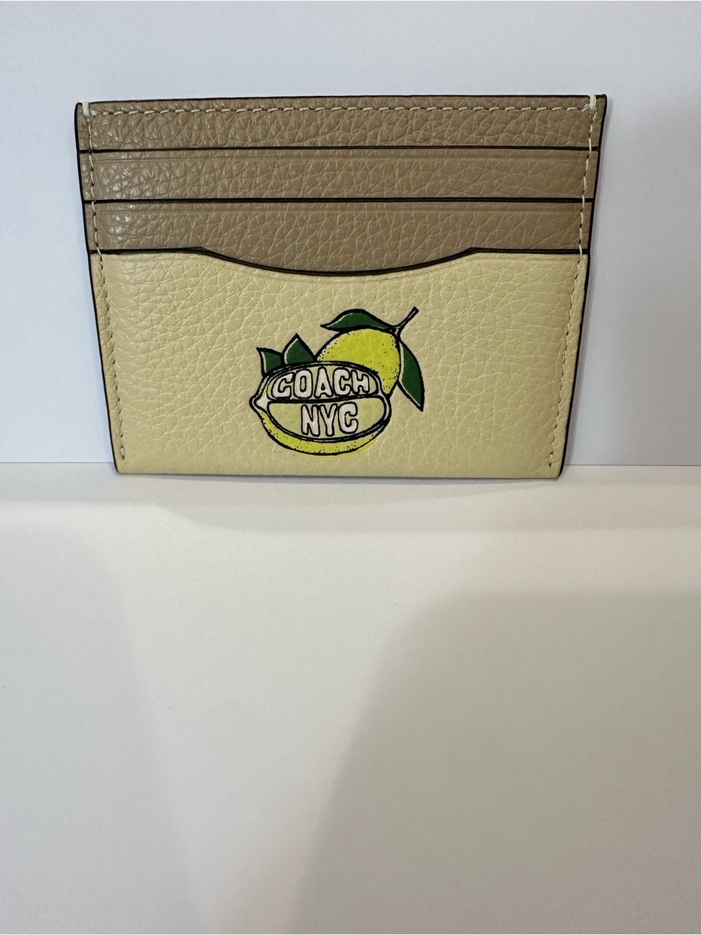 Coach Lemon Leather Card Case - Yellow & Taupe
